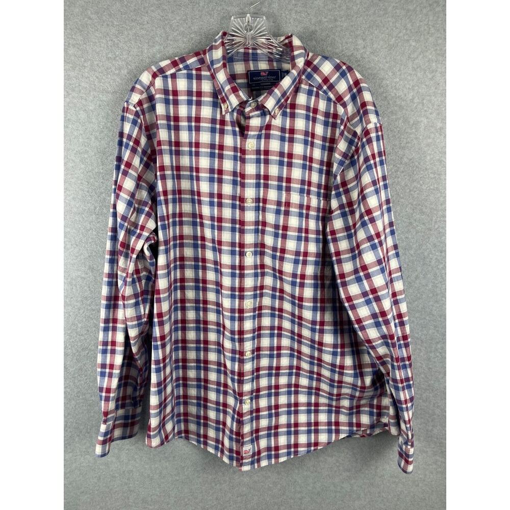 Vineyard Vines Murray Shirt Mens XL Red Blue Plaid Long‎ Sleeve Button Down